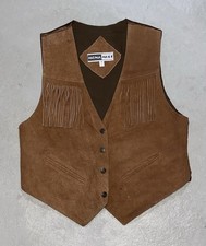 Vintage Mona Mode Suede Leather Vest Women Size Medium Brown Western Tassels