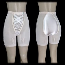 Vintage SATIN Long Leg GIRDLE Shorts SHINY Shapewear GARTER Panty Blue Bow  M/L