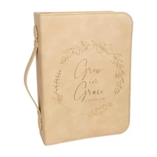 Bible Cover Case for Women - Minimalist Design Debossed Bible Beige/Gold Wreath
