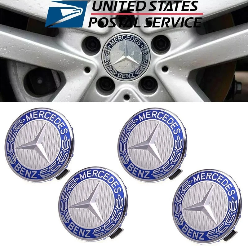 4PCS Mercedes Benz Wheel Center Hub Caps 75mm Dark Blue Logo Badge Emblem NEW Foto 3 de 4