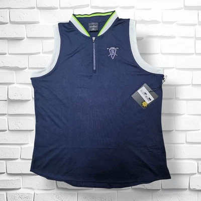 Neu mit Etikett Belyn Key Sabrina ärmelloses 1/4-Reißverschluss Golf Polo Medium marineblau Butterfield C.C. - Bild 1 von 4