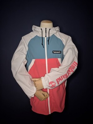 Vintage Timberland Windbreaker Jacket M Colorblock Hooded Outdoor Jacket Pastell