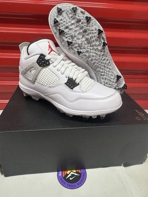 Mens Size 9-New Nike Jordan 4 Retro TD White Cement Football Cleats HQ0207-106