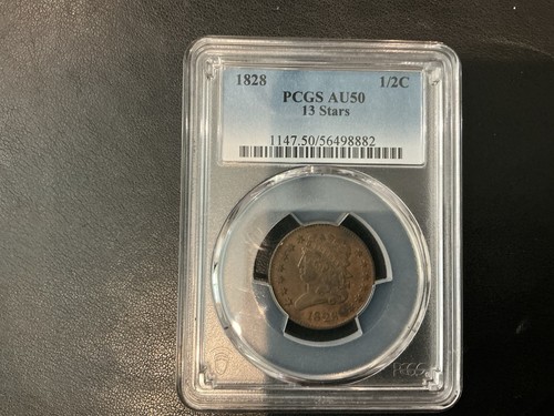 1828 Classic Head Half Cent (13 Stars variety) graded PCGS AU50