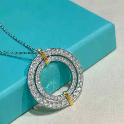 925 Silver Gold Finish 3 Ct Round Simulated Diamond Double Open Circle Pendant