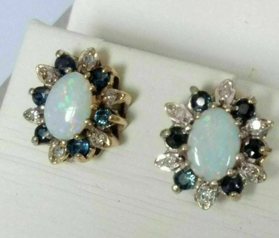 Oval Cut Simulated Fire Opal Women's Gorgeous Halo Stud 14K Yellow Gold Plated - Image 4 of 4