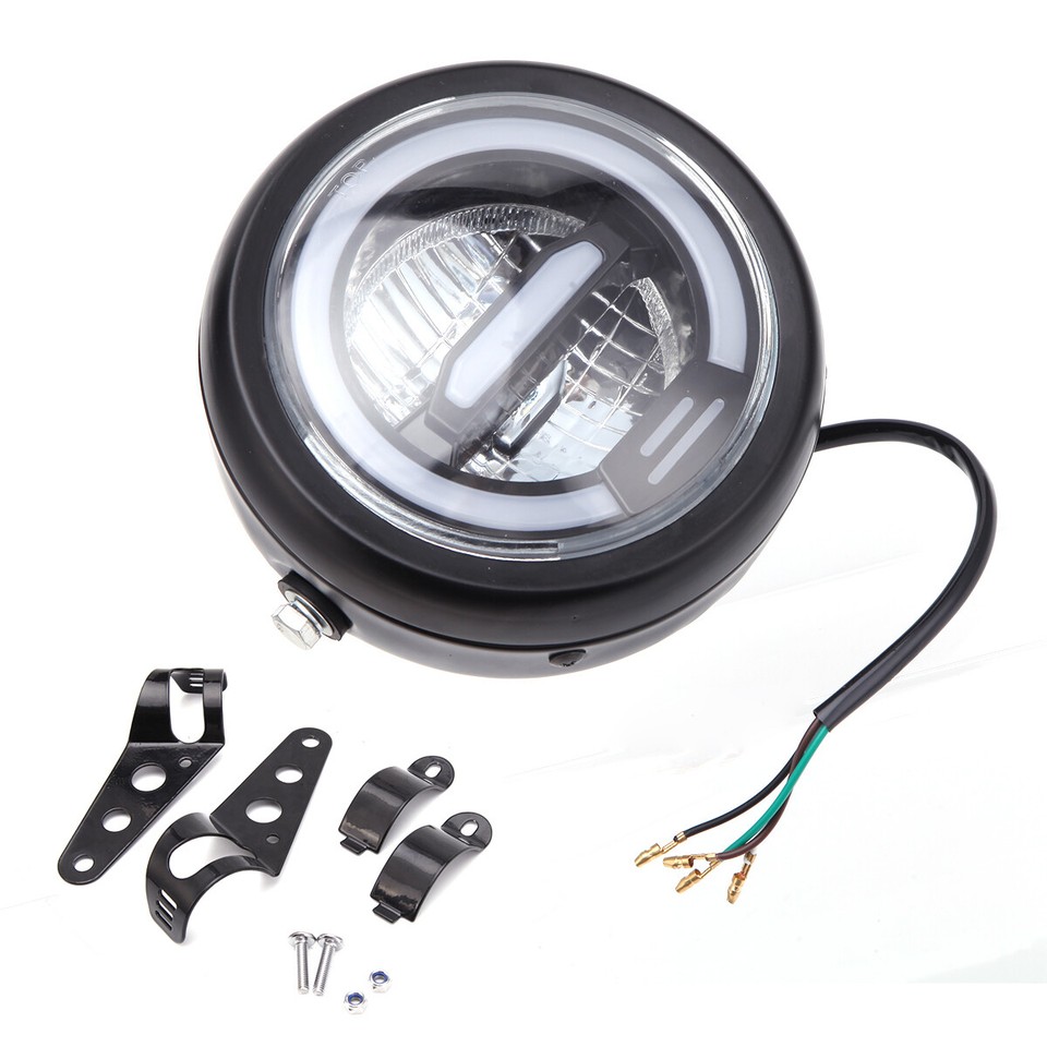 LED Motorcycle Round Headlight Hi/Lo DRL Yellow Light +Clamps For ...