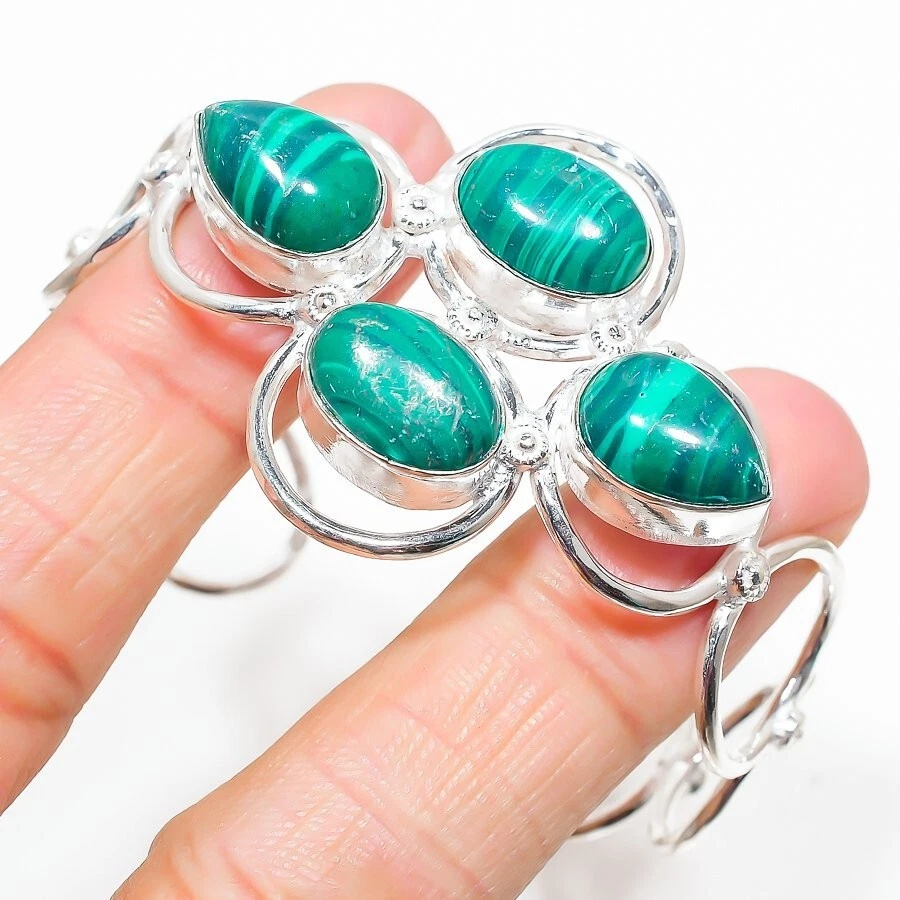 VALENTINO Bracciale in argento sterling 925 fatto a mano con pietre preziose malachite regolabile