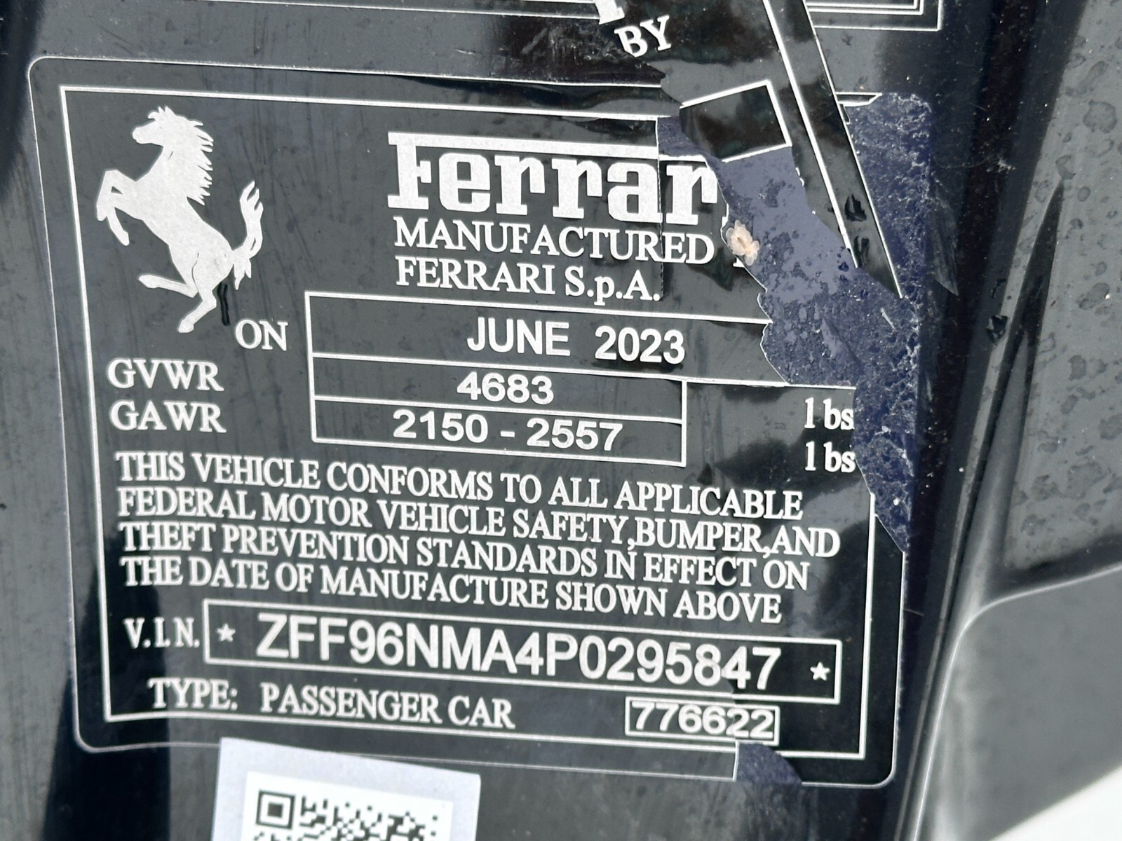21-24 Ferrari SF90 Spider Quarter Panel Rear Left Body Side OEM Black aluminum