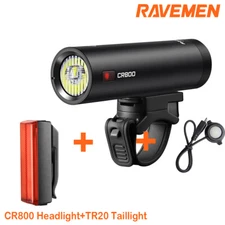 RAVEMEN Bike Front Rear Light Set Bicycle CR800 Headlight Taillight Rechargeable