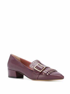 BALLY HARUMI BLOCK HEEL PUMP-FRING STUD LOAFER VINO US 8 *NEW*
