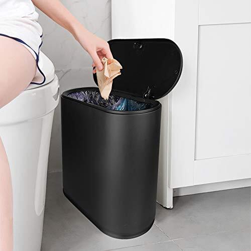 Trash Can, 10 Liter / 2.4 Gallon Plastic Slim Garbage Container Bin with Press..-image