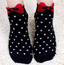 Chaussettes basses originales femme noires pois blancs noeuds chevilles 37 38 39