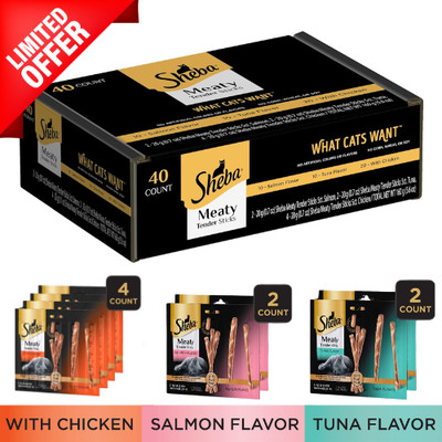 Meaty Sticks Variety Pack Cat Food Treats Tender Chicken Salmon & Tuna 70 Count
