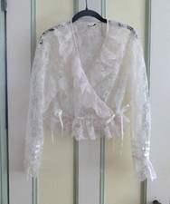 Vintage 1950s Pearlette lace bed jacket boudoir top lingerie size M/S pink/white