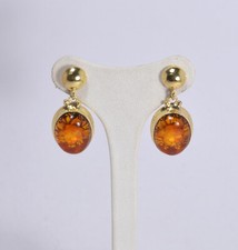 ORECCHINI ARGENTO 925 DORATO  AMBRA INCISA 20  mm PRESSIONE            AGHT 0810