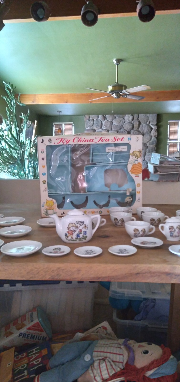 Vintage Toy China Tea Set 13 Pieces Porcelain Boy & Girl Made in