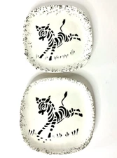 Set 2 ZEBRA Plates Black & White Dessert Salad Snack Appetizer Zoo Animal Safari
