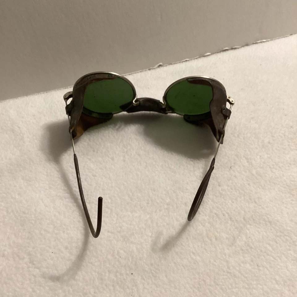 "Gafas de sol de colección Safely lentes de vidrio verde motociclista Steampunk con montura de cuerno 61/2""" Foto 4 de 4