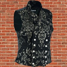 Men Gothic Victorian Black/Gold Brocade Waistcoat Vest Jacquard Tuxedo Vest