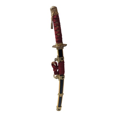 Japanese Imitation Gold & Red Katana Sword 20'' Samurai Style Silver Color Blade