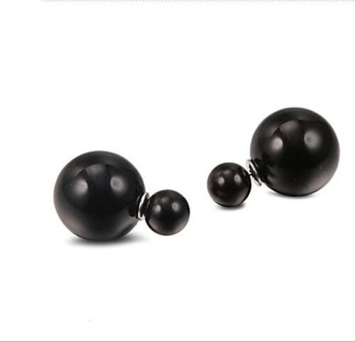 HEFRC1-07 new beautiful a pair black big small shell bead earrings studs - Picture 1 of 1
