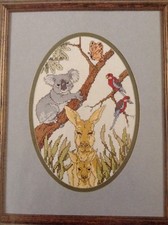 Australian Wildlife counted cross stitch magazine pattern, fabric & floss lot