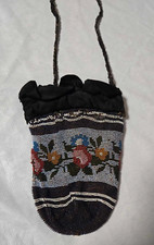 Antique Floral Micro Beaded Reticule Purse Roses