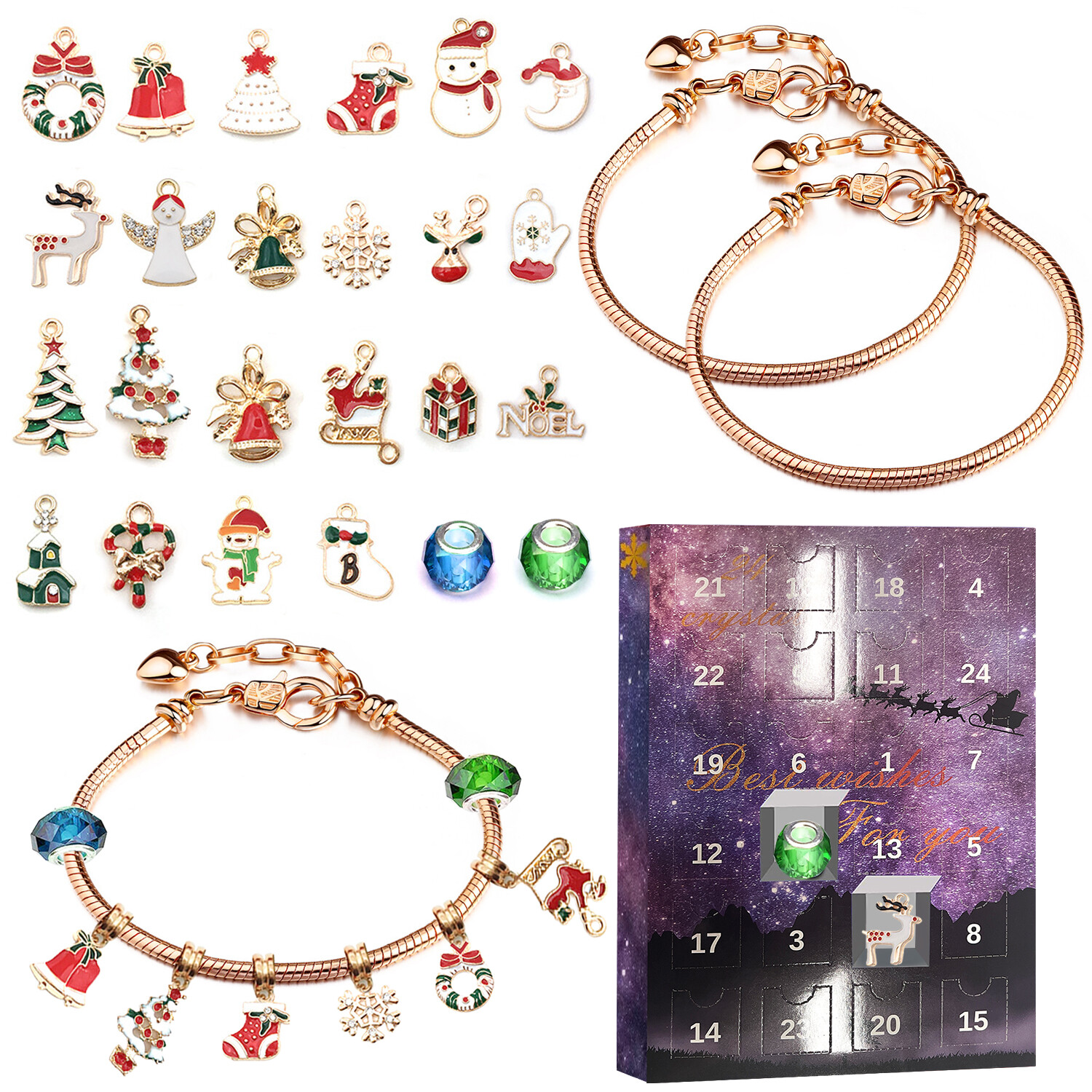 Advent Calendar Christmas Countdown Calendar DIY Charm Bracelet Making Kit  Gift | eBay