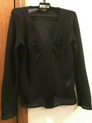 Giorgio Armani Size 12 Sheer Top Blouse 100% Pure New Wool Black Women Stylish