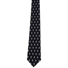 Men's Black White Skull  Crossbones Neck Tie Skinny Novelty Rock Biker