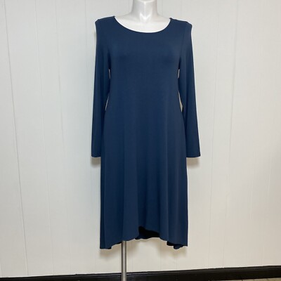 Eileen Fisher Dress Womens Large Slate Blue Jersey Knit Stretch Long Sleeve  | eBay