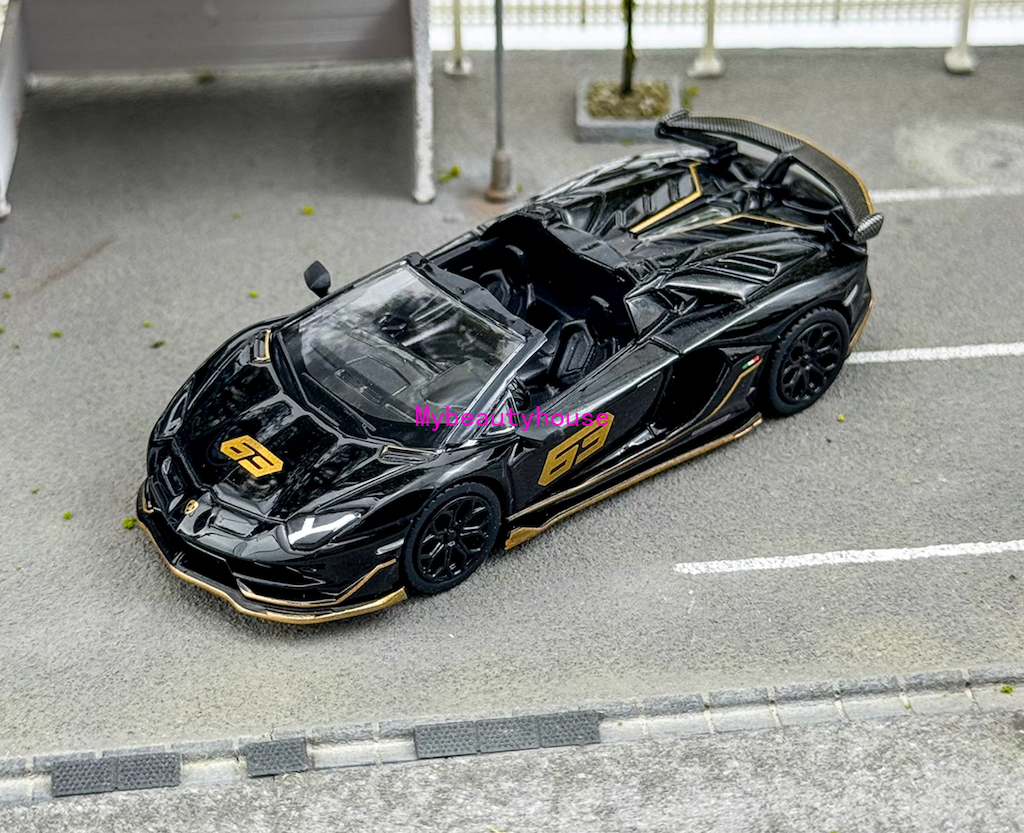MINIGT 1:64 Black Aventador SVJ 63 Roadster Sports Model Diecast Metal Car