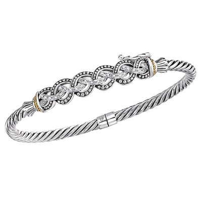 NEU 18k GELBGOLD & STERLINGSILBER 0,925 DIAMANT GEFLOCHTENES SEIL ARMREIF ARMBAND