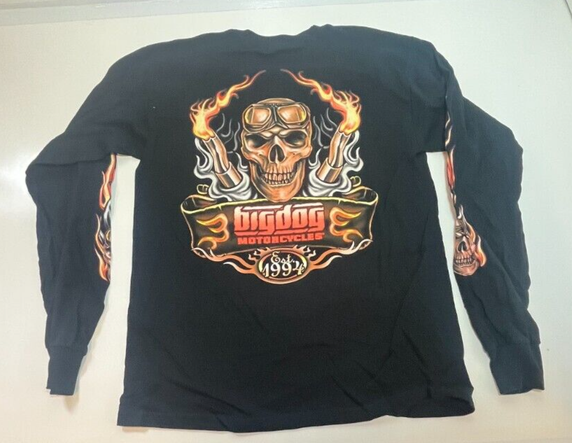 NEW BIG DOG MOTORCYCLES M LONG SLEEVE POCKET T SHIRT W/ SKULL & DUAL