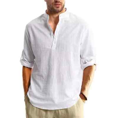 New Camisas elegantes de vestir de hilo para hombre, larga, novedad de 2025