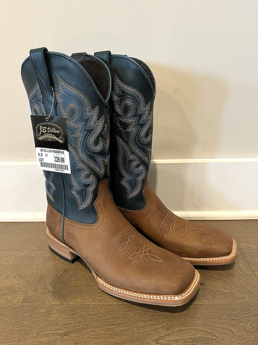NEW J.B. Dillon Reserve Mens Cowboy Boots Size 9.5 D Teal Tan