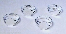 25 SILVER PLATED Adjustable RING BLANKS 10mm flat round pad ~Lead + Nickel- free