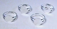 25 SILVER PLATED Adjustable RING BLANKS 10mm flat round pad ~Lead + Nickel- free