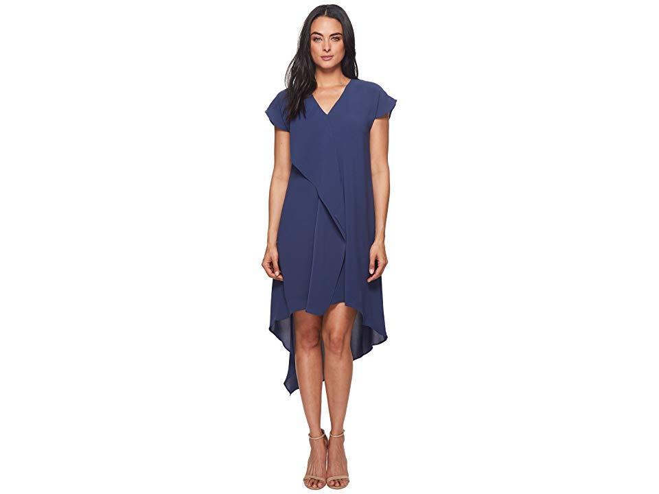 $289 Adrianna Papell Womens Blue V-Neck Short Sleeve Ruffled Casual Dress  Size 2
