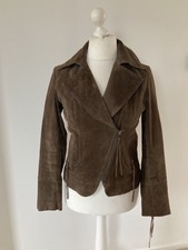 B Young 10 12 Brown Tan 100% Suede Leather Western Biker Jacket Boho Tassel