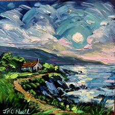 Impressionist Irish Moonlight Seascape signed oil painting on canvas
