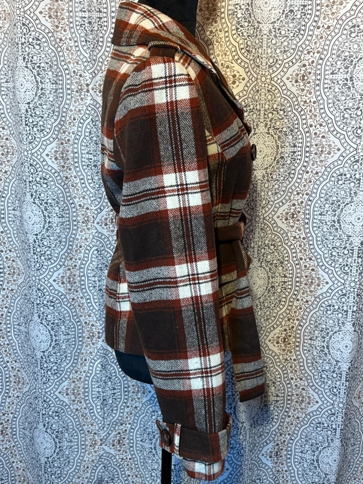 Chaqueta de chaquetón Decree para mujer marrón y rojo a cuadros de doble botonadura talla L Foto 4 de 4