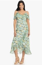 Women's Floral Print Ruffle Maxi Dress London Times Size 8