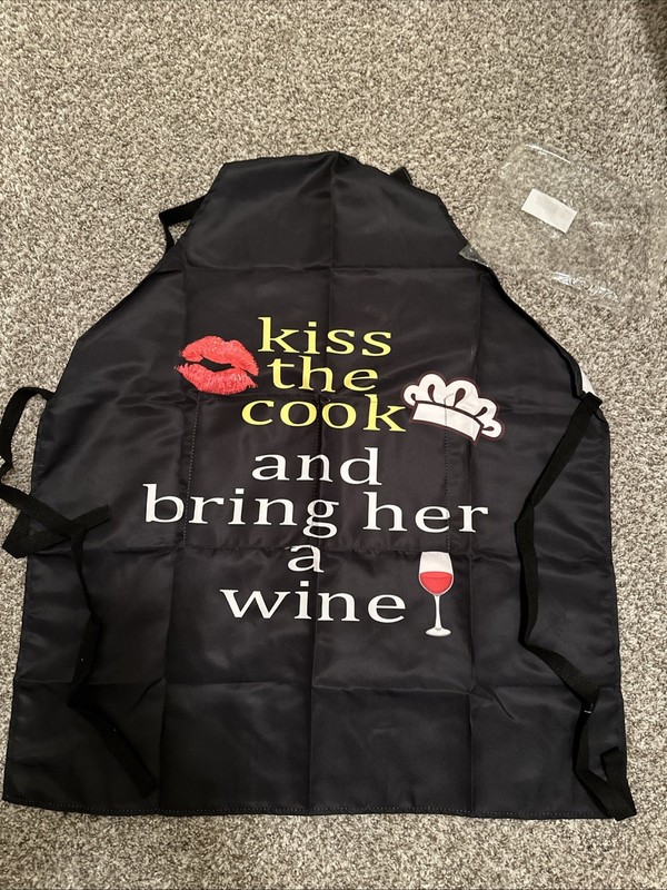 Kiss The Cook And Bring Her A Wine Women, Funny Black Kitchen Apron