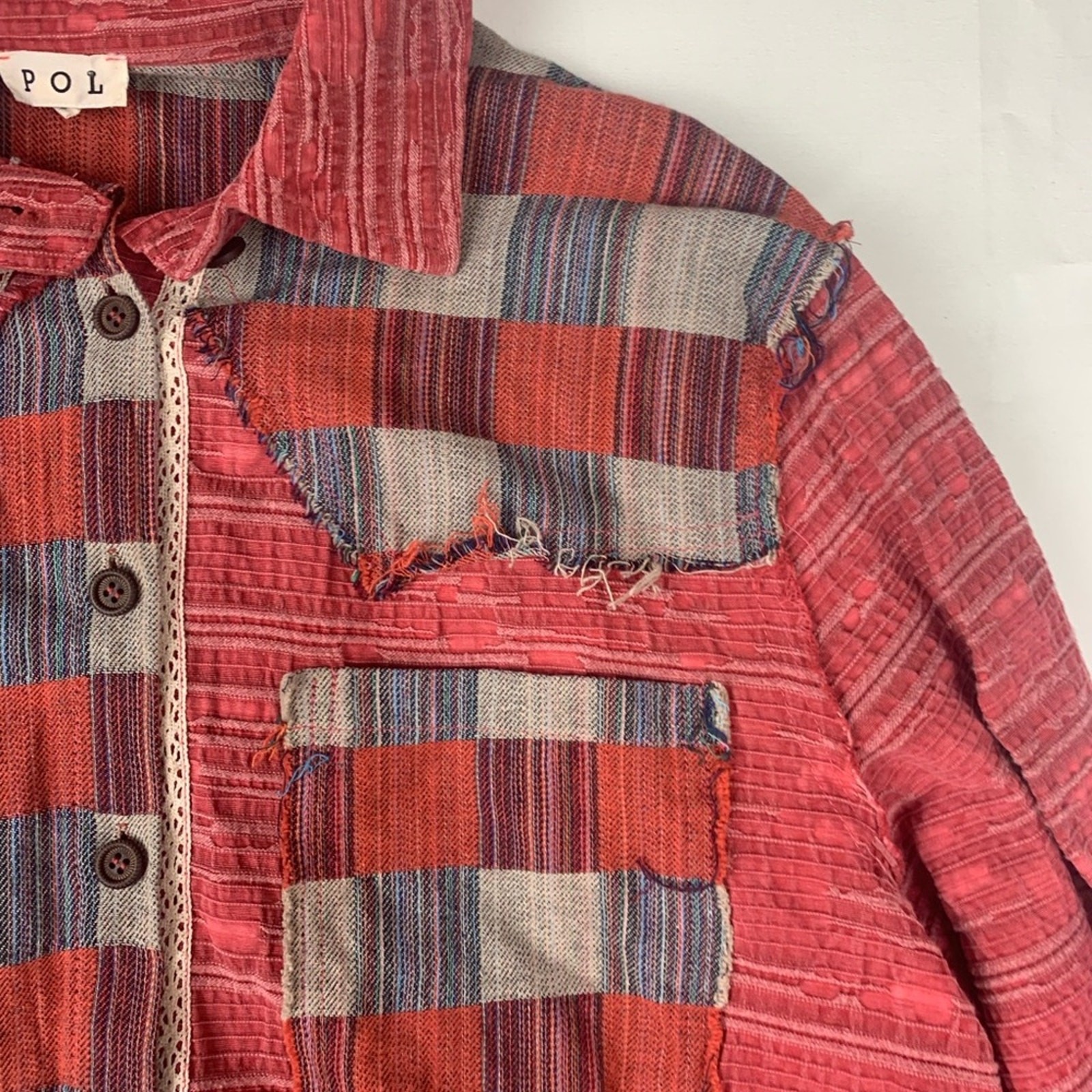 POL size small  oversized patchwork button up shi… - image 6