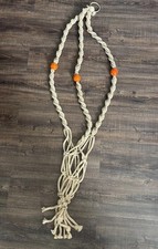Vintage Jute Macrame Plant Hanger 52 Long Boho Hand Braided Orange Beads