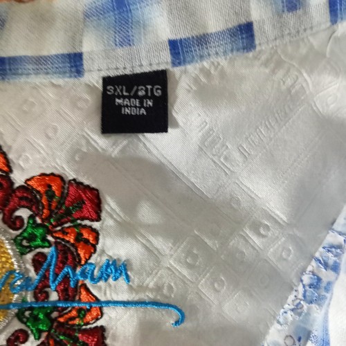Camisa Robert Graham Cachemira Bordada Puño Abatible Talla 3XL Azul Blanco Manga Larga - Imagen 8 de 9
