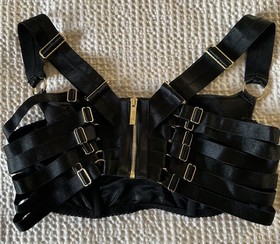 Bordelle Silk Push Up Bustier & Harness Brief - Black Size S 
