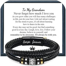 To My Grandson Bracelet Gifts for Men Inspirational Jewelry Multi-layer Braid...